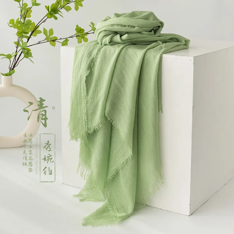 Spring and Summer Imitation Cotton Linen Scarf Women's High-Grade Gauze Minimalist Thin Sunscreen Travel Shawl
