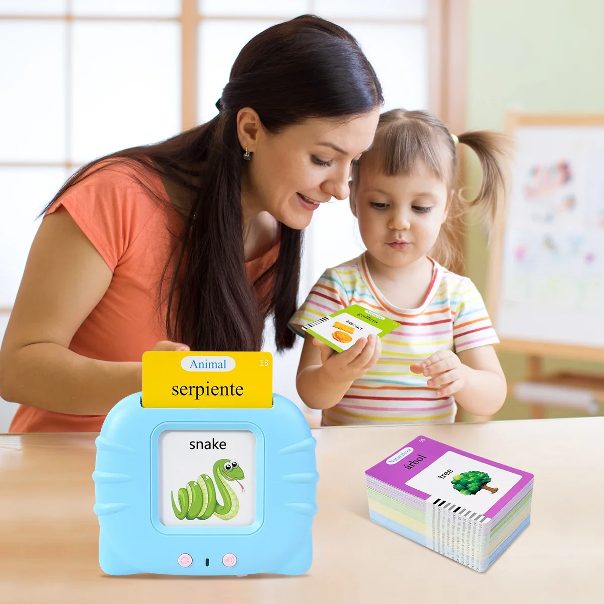 Crianças livros de áudio flashcards, cartões cognitivos eletrônicos espanhol falando cartões flash educação precoce aprender palavras estudo brinquedos jogo