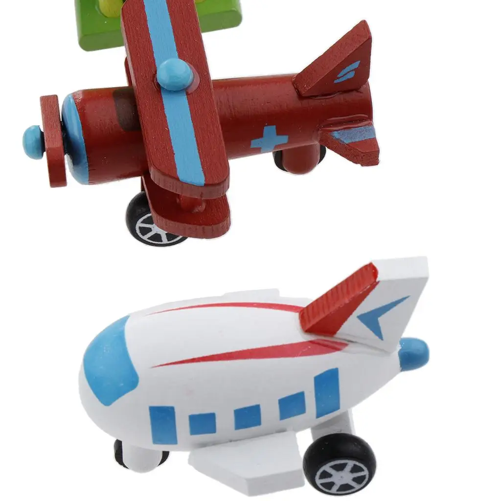 木製飛行機フィギュアおもちゃ-カラフルな木製飛行機セット-子供の学習と想像力の発達のためのギフト