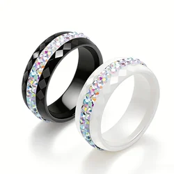 High Qulity Women Jewelry Ring Wholesale Black And White Simple Style Comly Crystal Ceramic Rings for Women