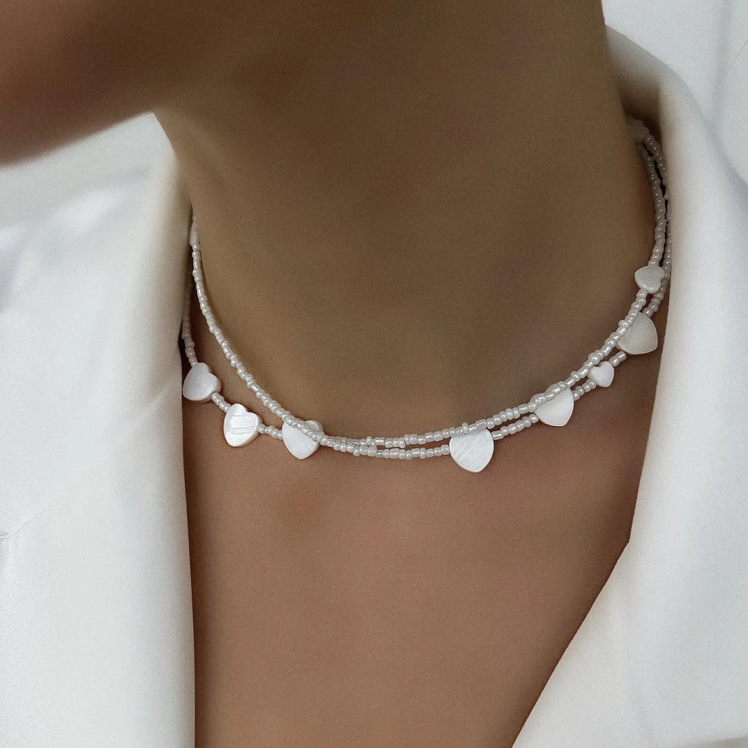 Fashionable Handmade White Necklace Collar For Women White Simplicity Heart Pendants Necklace Girls Choker Gift 2024