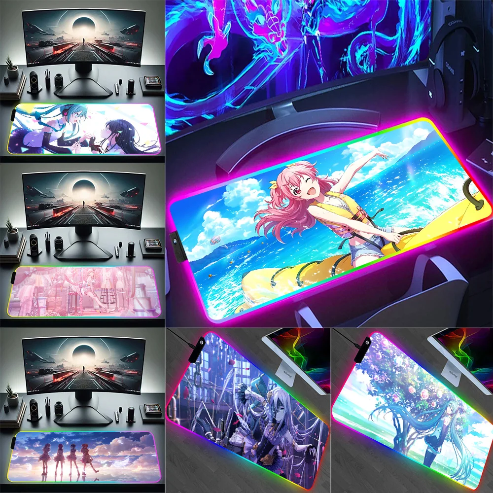 Project Sekai RGB Pc Gamer Keyboard Mouse Pad Mousepad LED Glowing Mouse Mats Rubber Gaming Computer Mausepad