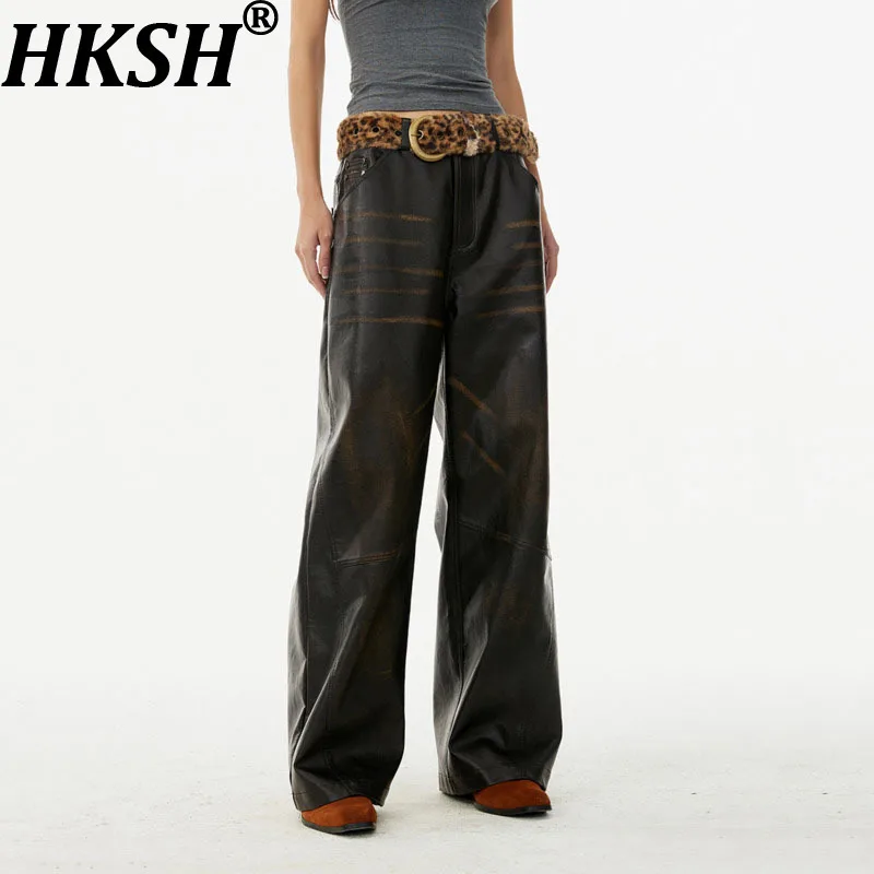 

Мужские брюки HKSH из искусственной кожи с градиентным эффектом, широкие, прямые, в американском винтажном стиле, трендовые, весна-осень, модель A20423