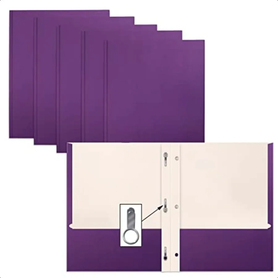 

Purple Paper 2 Pocket Folders with Prongs 50 Pack Matte Texture Letter Size Paper Folders 50 Pack with etal Prong Fastener Clip
