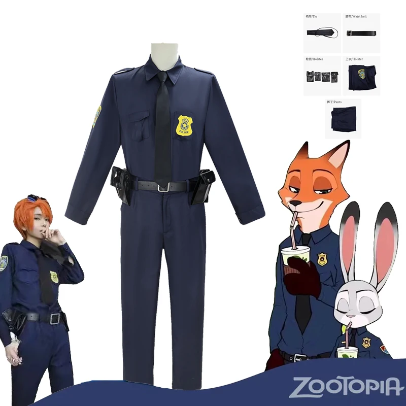 

Anime Officer Nick Fox Cosplay Costume Halloween New Style Rabbit Judy Police Officer Suit For Adult Men