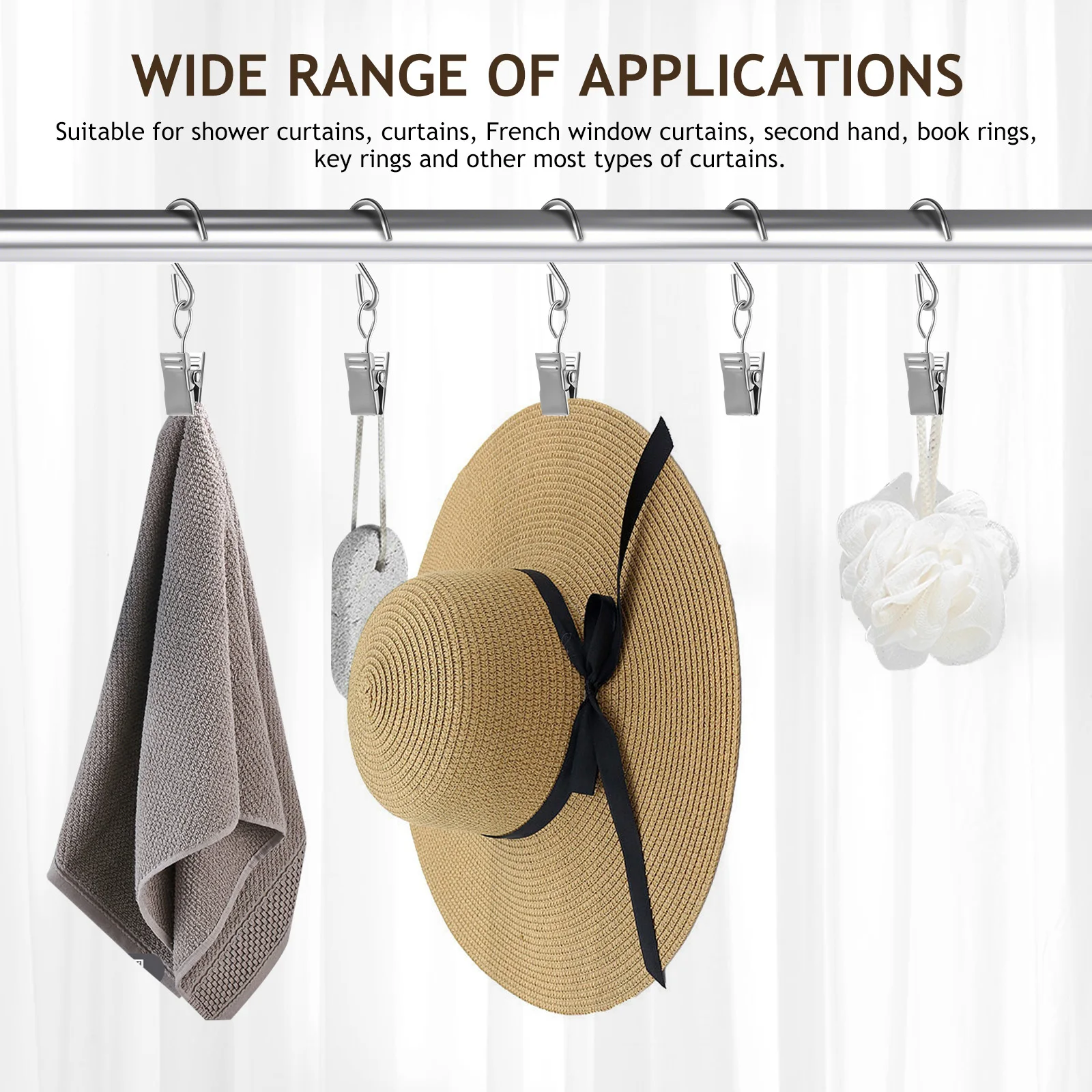 

50 pcs Curtain Hooks With Clips, Iron S-Shaped Hanging Clips For Drapes, Easy Install Curtain Rod Accessories, Compact Home