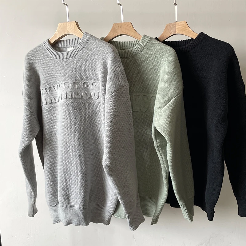 

NXXTRESS Sweater Casual Pullovers Autumn Winter Twist Weaving Knitted Top Three-dimensional letter impression Loose Clothing