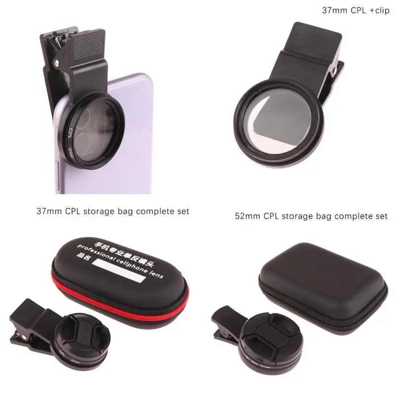 Universal Portable Professional Phone Polarizer Wide Angle Lens With Clip 37/52MM CPL Filter Circular Camera Black Accessories