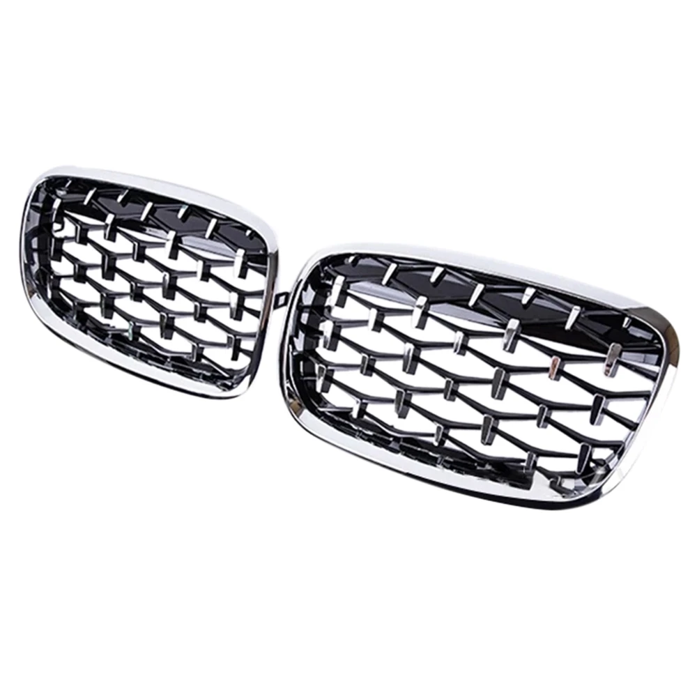 

2PCS Front Kidney Diamond Meteor Style Grille Grills for -BMW X5 E70 X6 E77 2007-2013 Racing Grill Chrome