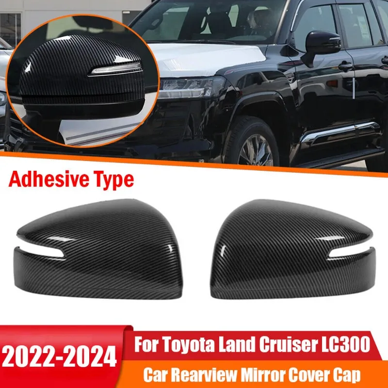 

For Toyota Land Cruiser LC300 2021-2024 Car Sticker Rearview Side Mirror Cover Wing Cap Exterior Door Rear View Case Trim Carbon