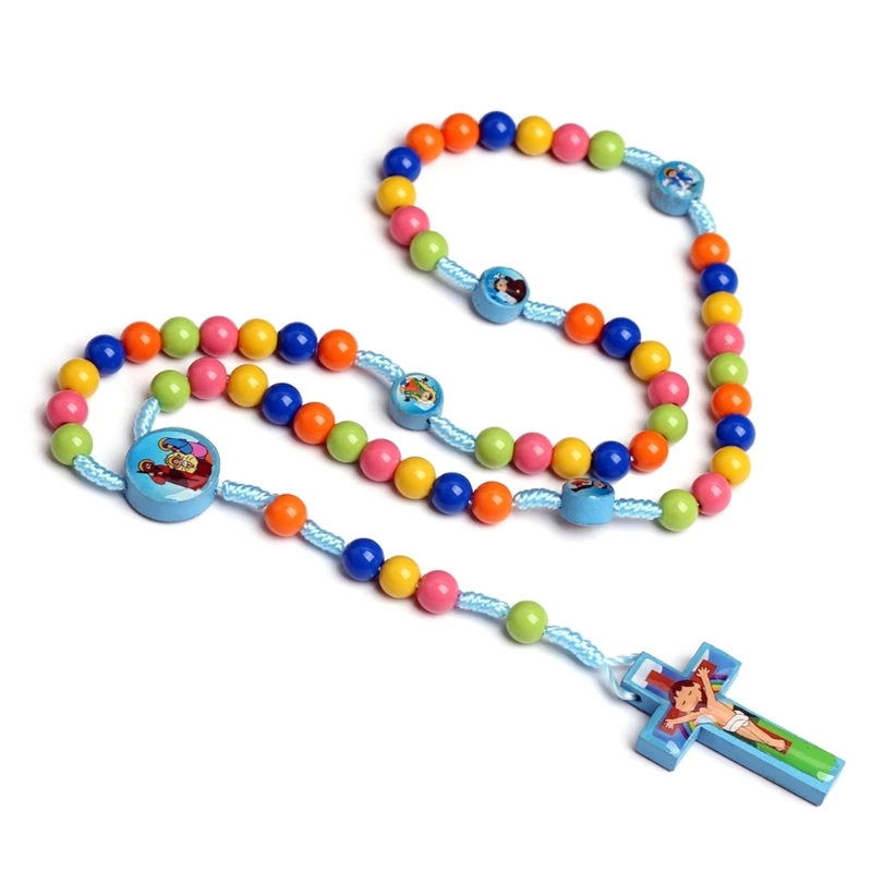 Cartoon  Pendant Necklace Colorful Rosary Beads Children Kid Girls Catholic Christian Orthodox Religious Drop Shipping