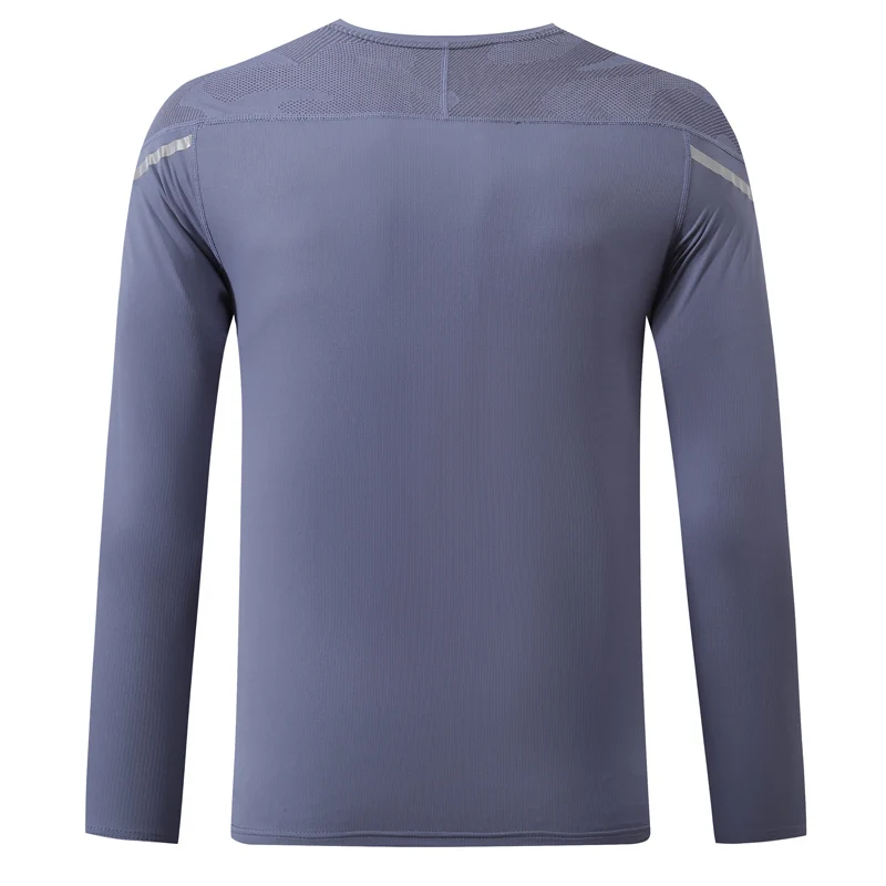Outdoor Mens Long Sleeve Reflective Walking Runing Sports O Neck Top Breathable Fitness Quick Drying Bodybuilding Workout Jersey