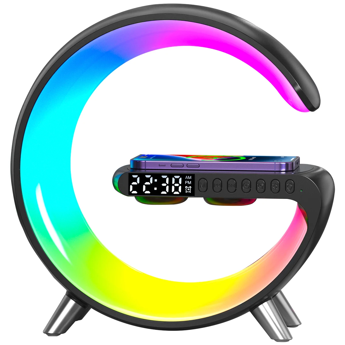 Luz noturna para decoração de casa, estação de carregamento sem fio multifuncional, despertador, alto-falante, controle por aplicativo, lâmpada rgb