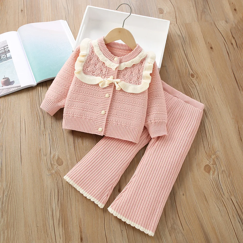 

Girls Knitted Clothes Sets Spring Autumn 2025 Children Woolen Jersey Sweaters Coats Pants 2pcs Princess Suit For Baby Outfit Kid