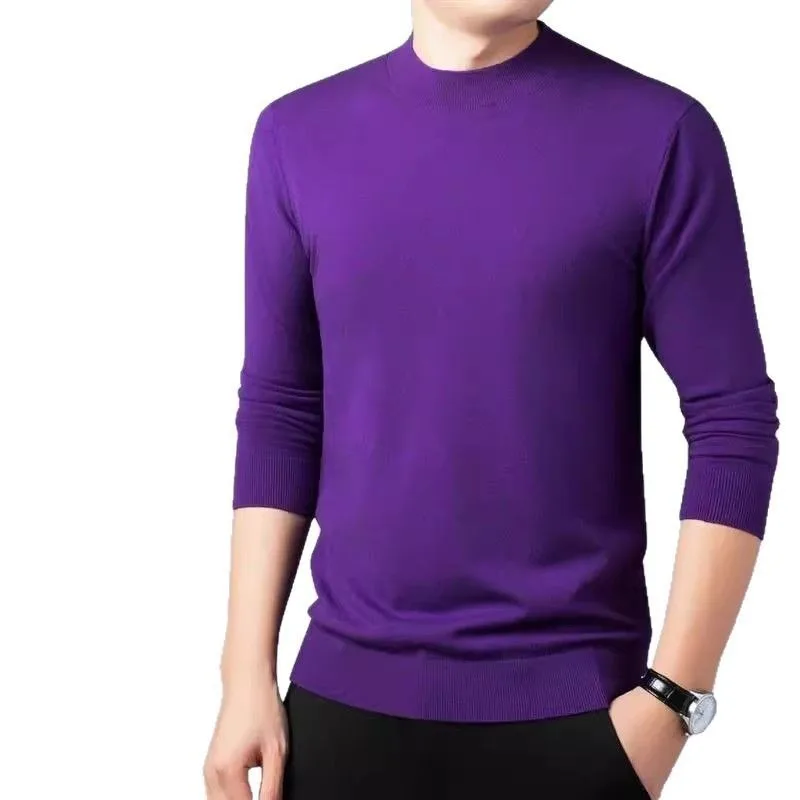 Men Spring Half Turtleneck Sweater Mulberry Silk Wool Blend Soft Long Sleeve Knit Basic Undershirt For Youth