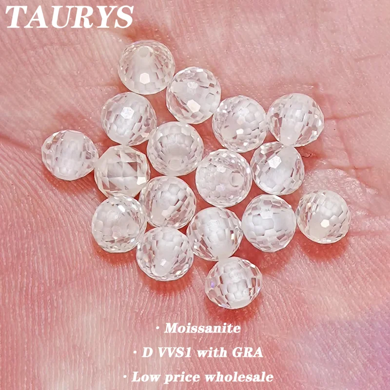 TS  2-8mm Clarity Moissanite Round White DIY Handmade Spherical Beads With Holes Gemstone Jewelry Materials Loose Stones