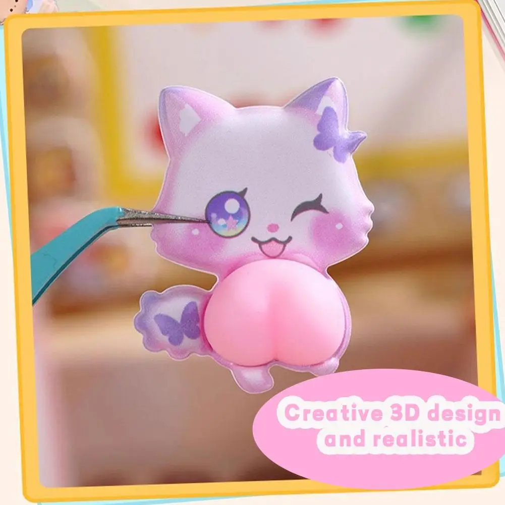 1 szt. Kawaii Naklejka 3D z motywem fartu, brzoskwiń, stereo, urocze zwierzątka, koty, naklejki antystresowe, naklejki do samodzielnego dekorowania, materiały do naklejania