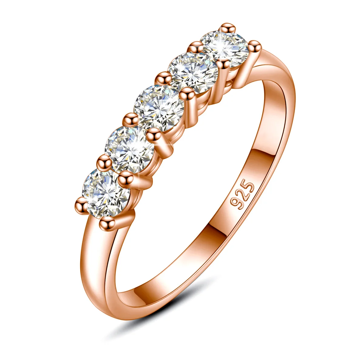 5 Stone Moissanite Ring Silver 925 100% Rose Gold Plated Brilliant Jewelry with Certified Engagement Gifts For Woman Girl