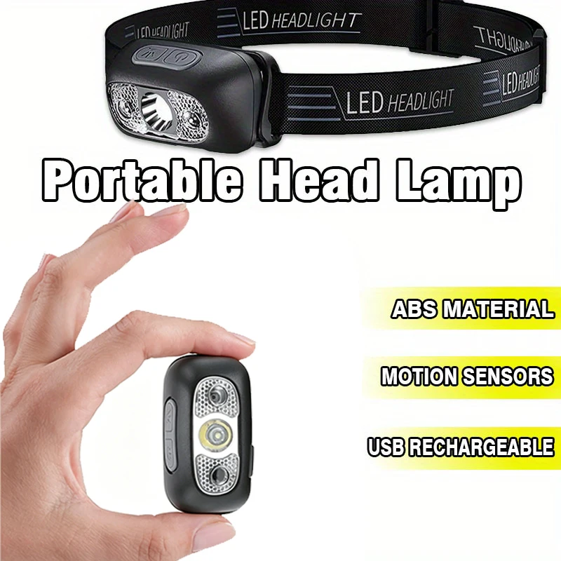 1-5PCS Mini Rechargeable Powerful Sensor Headlamp USB Head Flashlight Torch Headlights LED Head Light Camping Search Light