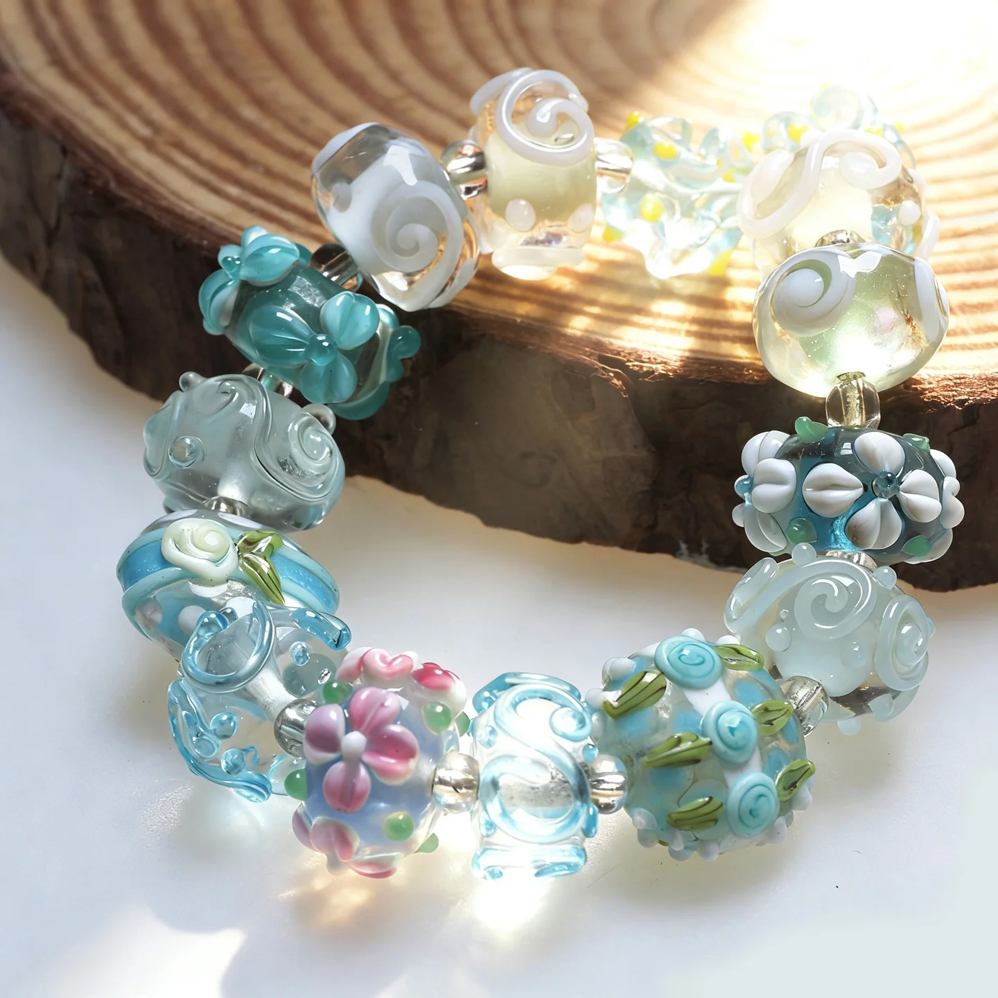Sky Blue Crystal 1set !Handmad Romantic Lampwork Glass Loose Beads For Charm DIY Bracelets/Necklace Jewelry Making Accessories!