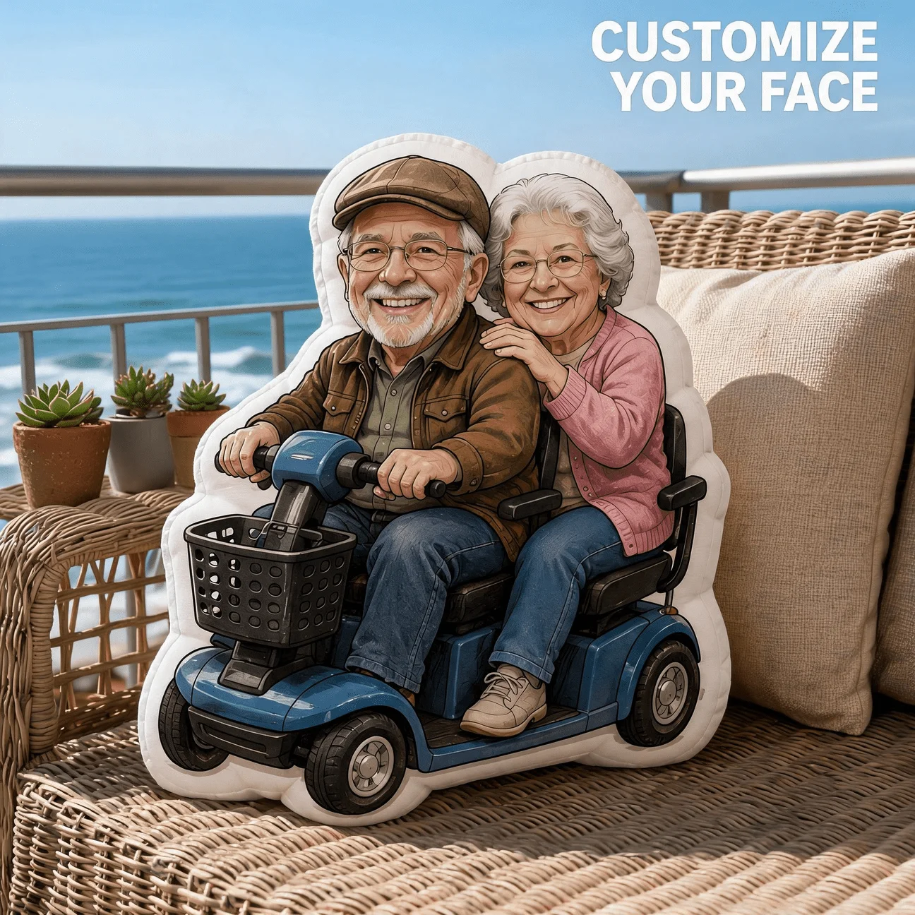 Custom Photo Couple Shaped Pillow Personalized Face Cushion with Scooter Design Multiple Sizes Accent Pillow Decor Sofa Bedroom