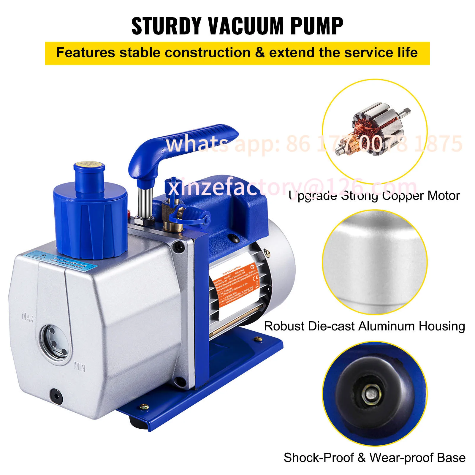 Bomba de vacío personalizable 7 CFM 1/3 HP de una sola etapa para sistemas R12 R22 R134a R410a, refrigerante al vacío 5PA