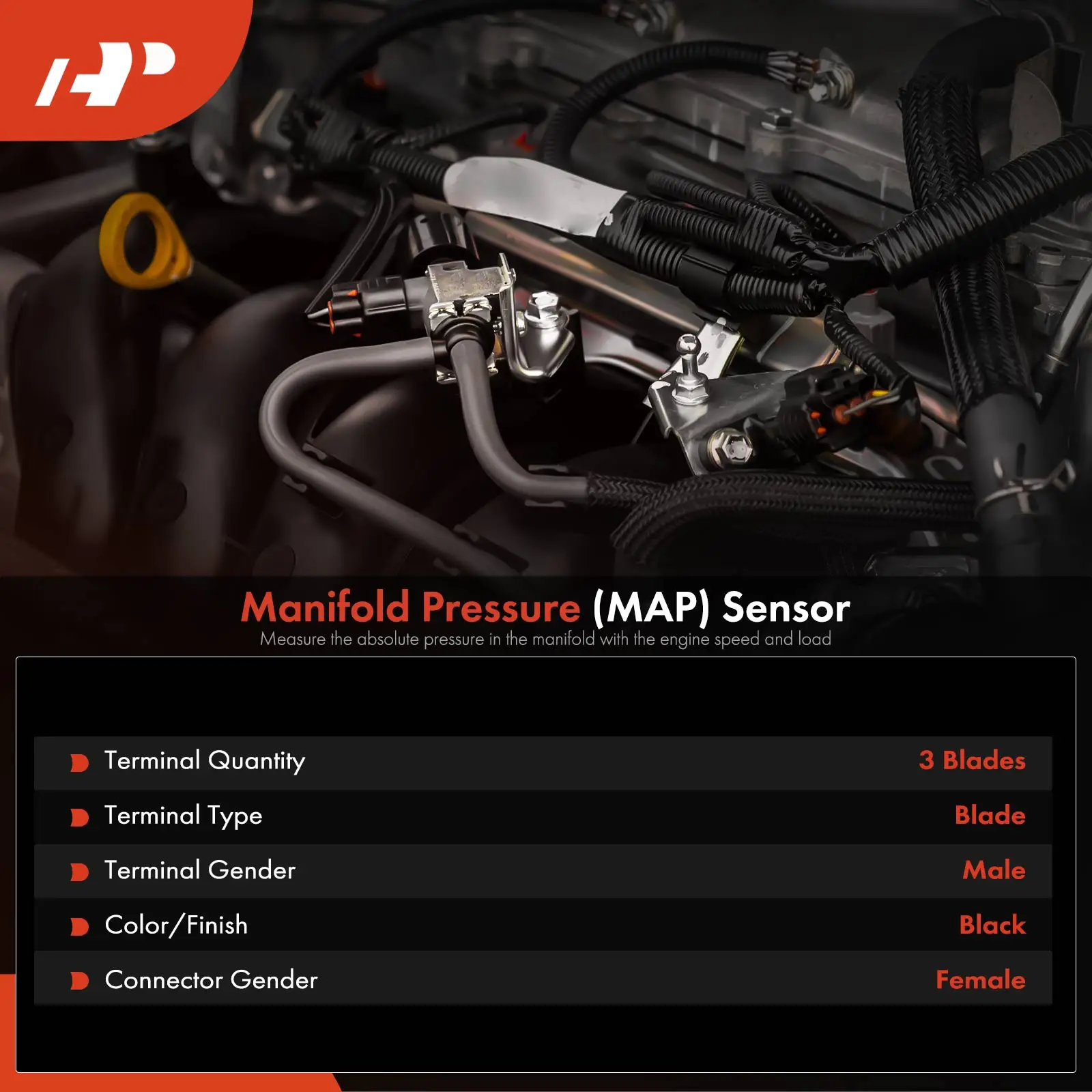 A-Premium Manifold Pressure (MAP) Sensor with 3-Blade for Chevrolet Opel Vauxhall 5WK96820Z