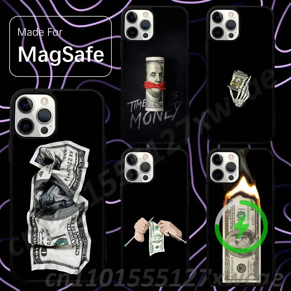 Moneys 100 D-Dollars  For Magsafe Wireless Charger Case For iPhone 15,16,17,13,14,11,12,Pro,Max,Plus,E,Air,Mini Cover