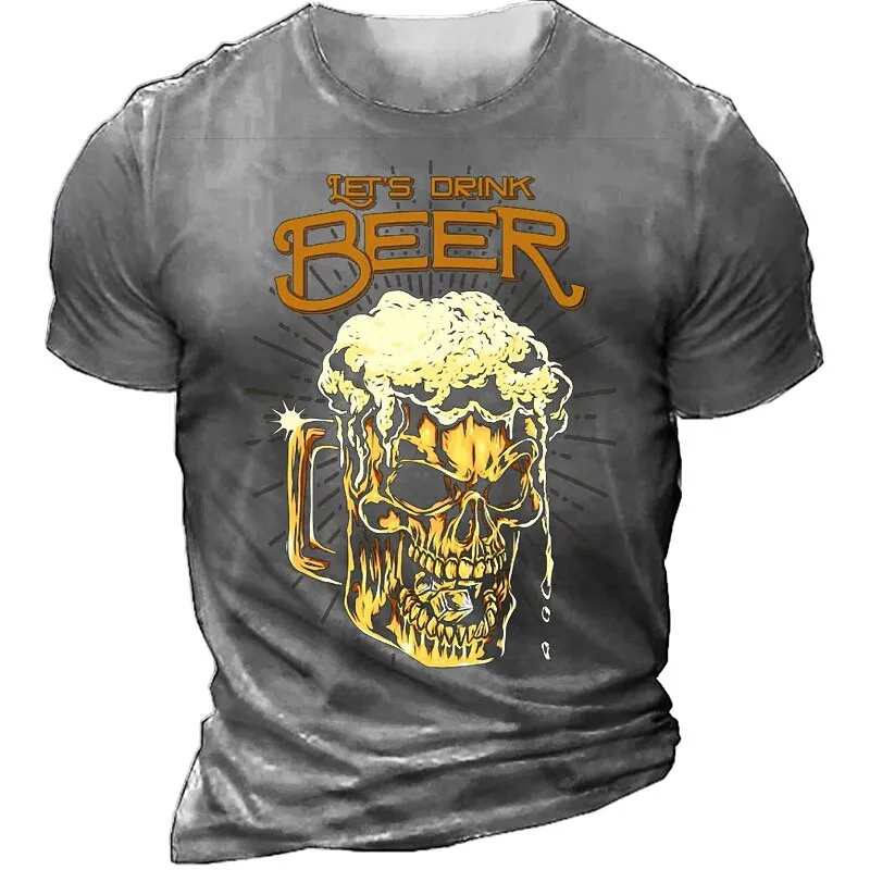 Summer Fashion Men Retro Beer graphic t shirts Europe and America Trend Personality Vintage Printed Round Neck Short Sleeve Tees
