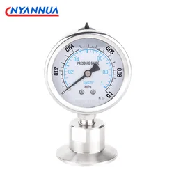60mm Diameter Diaphragm Pressure Gauge Air Oil Water Stainless Steel Shock Resistant Diaphragm Quick Mount Clamp Chuck YNTP60BF