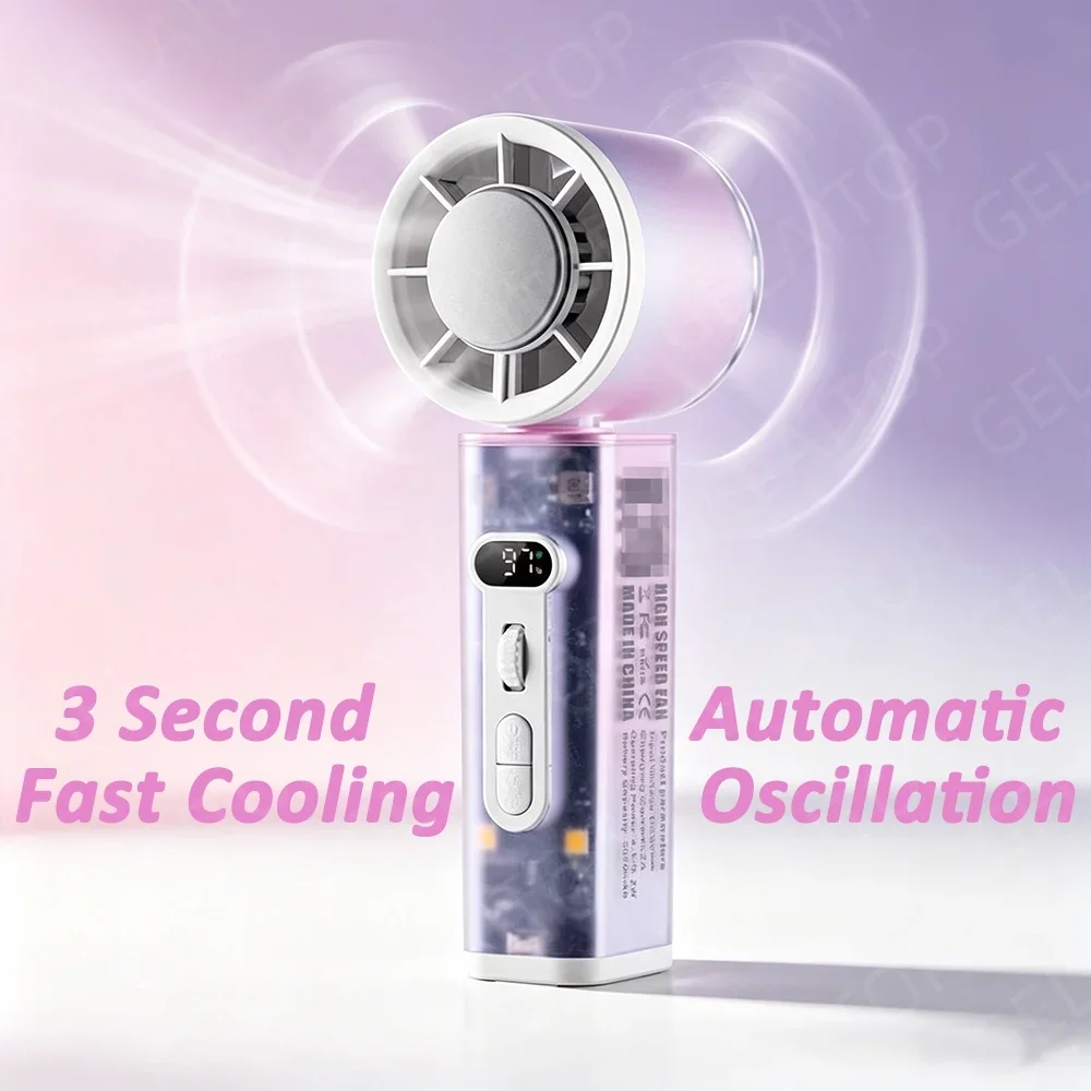 2026 Portable Handheld Fan Auto Oscillation USB Rechargeable for Home Office Outdoor Desktop Summer Cooling Daily Use