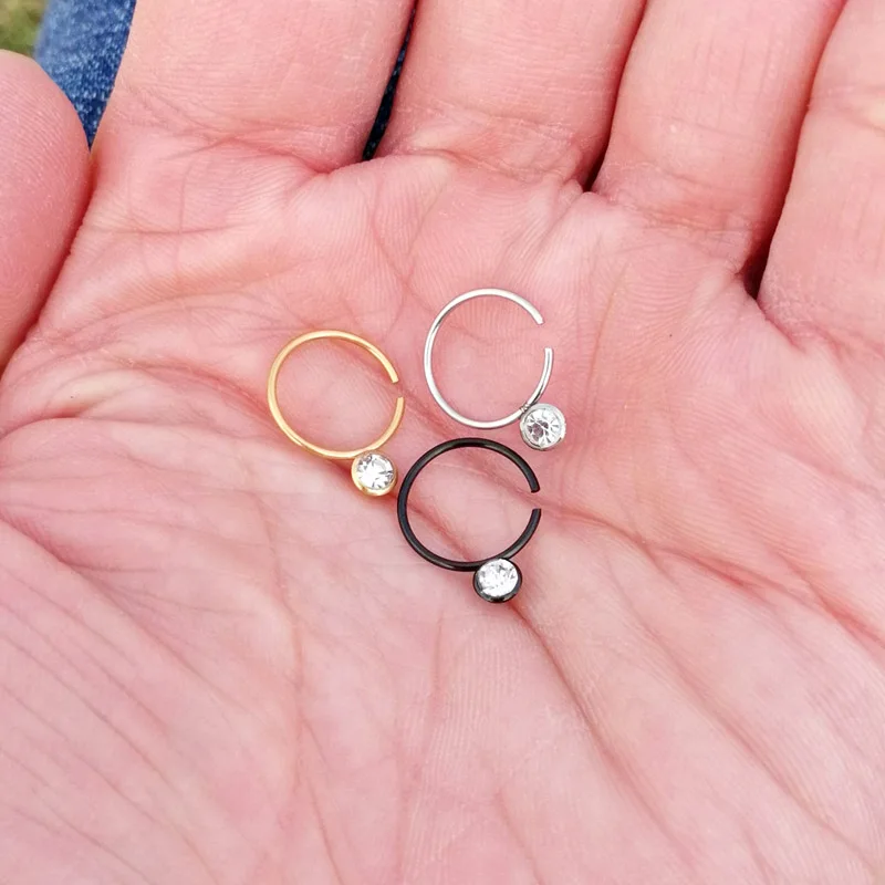 لامعة حجر الراين رقيقة هوب الأنف الدائري الفولاذ المقاوم للصدأ مسمار وهمية ثقب الغضروف الزنمة الأذن مجوهرات للجسم الإكسسوار #2