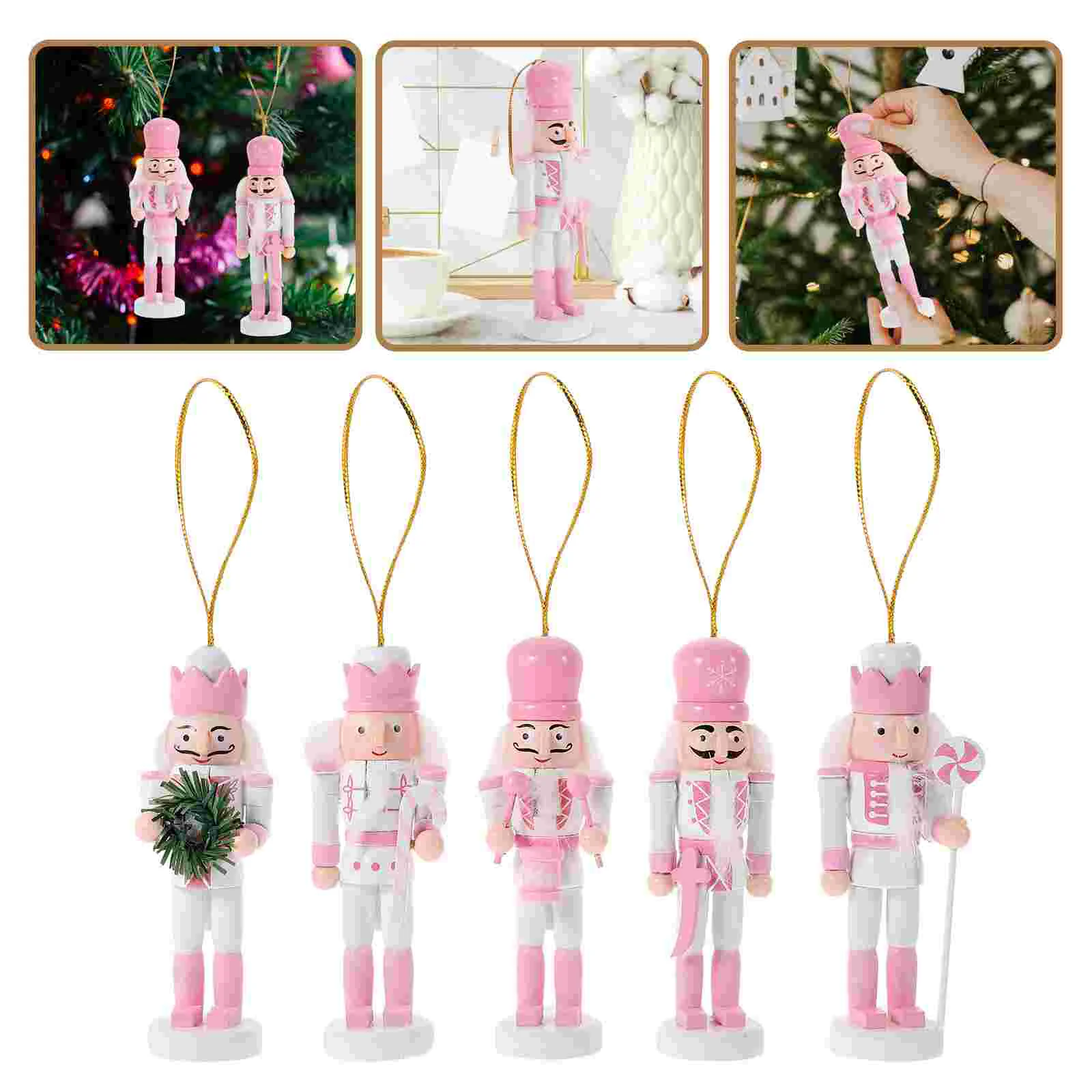 5 Pcs Decorative Nutcracker Ornaments Hanging Wood Nutcrackers Crafts Puppet Christmas Decorations