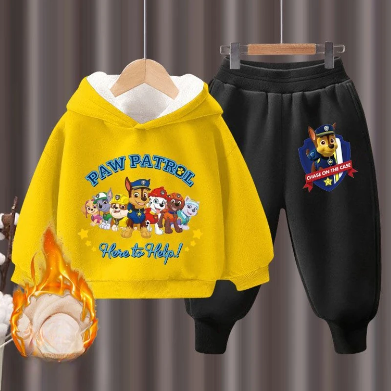 PAW Patrol Plush Warm Children's Clothing Set for Boys Thicken Fleece Lined Sweatshirt + Pants 2 Pcs Suit Winter Tracksuit