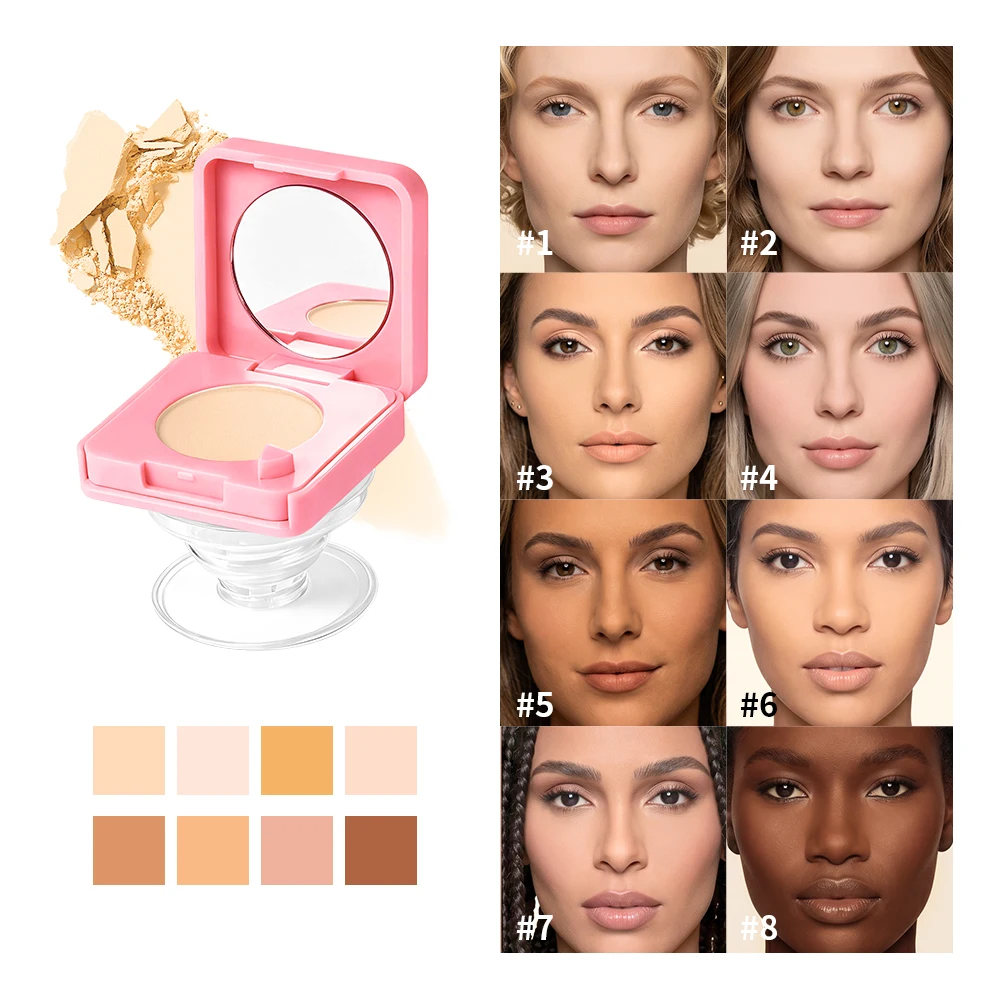 Finish Setting Powder 8 Shades Pressed Powder With Mirror 12H Long Lasting Oil Control Portable Face Makeup Base