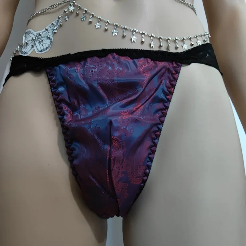 

Purple Man's Sexy Briefs Sissy Satin Floral Lace See Through Low Waist Panties BF Erotic Lingerie Breathable Underpants