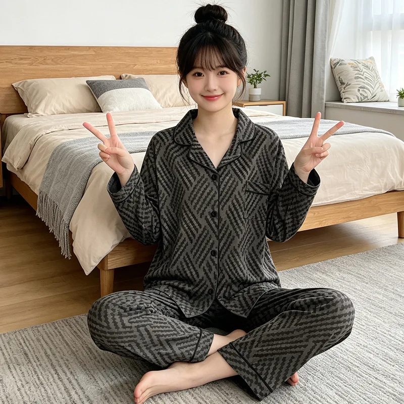 Spring and Autumn Premium Feeling Women's Thin Long-Sleeve and Long-Pants Pajamas, Casual Texture, Korean Ins Style Homewear