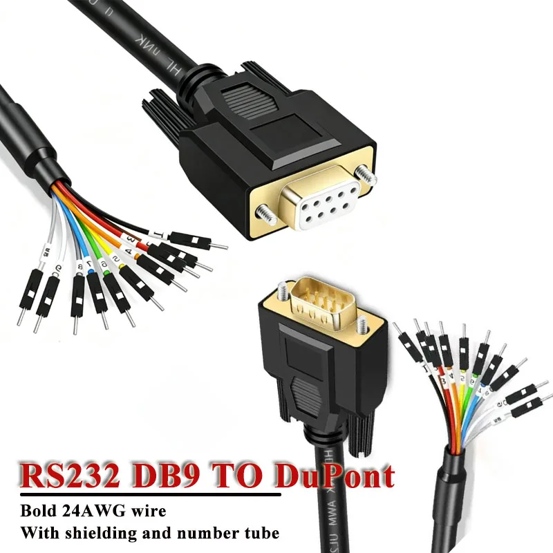 24AWG RS232 DB9 to DuPont 2.54 Connection Cable  with Numbered Tubes DB9 Male/Female Serial Port Single 1P Data Line Test Wire
