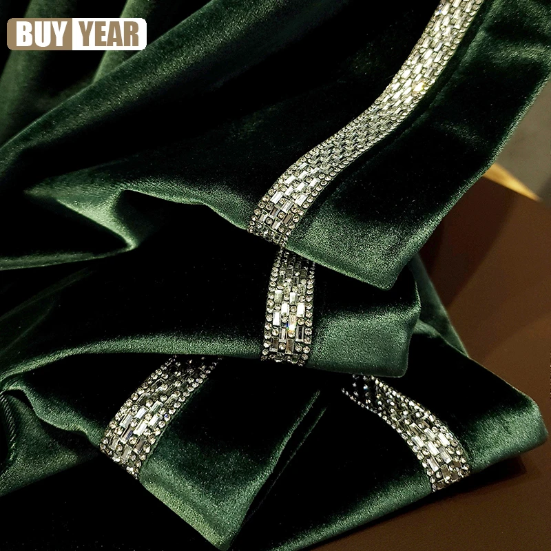 American Green Light Luxury Diamond Curtain Full Blackout New European Velvet Curtains for Living Dining room Bedroom Custom