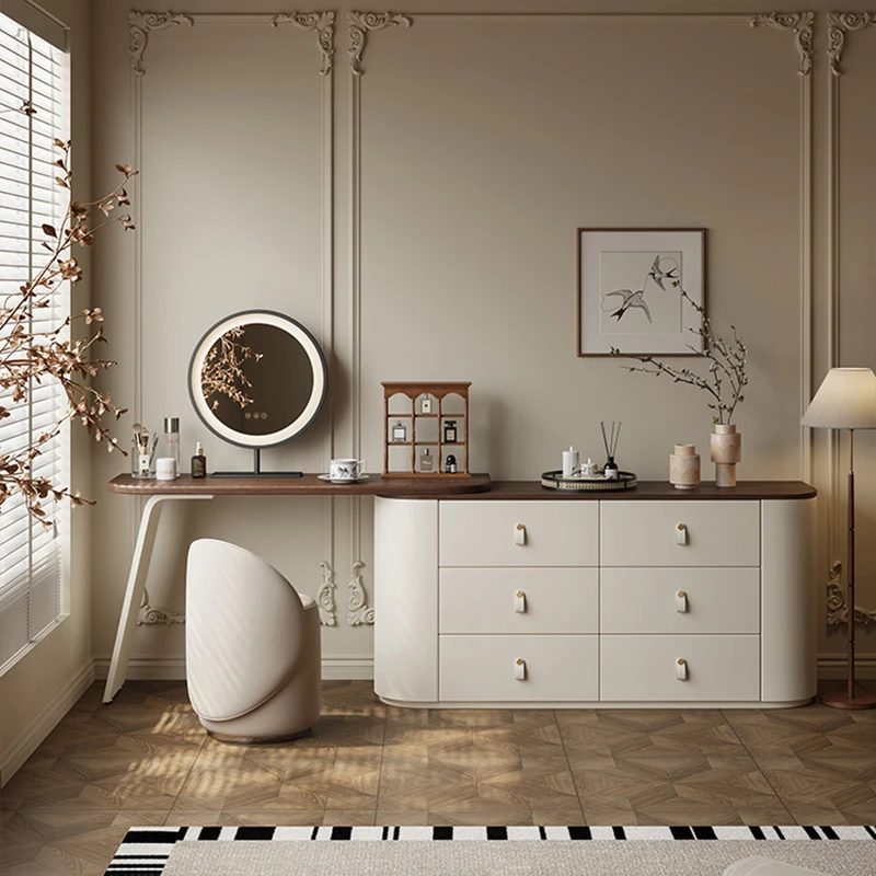 

Nordic Wooden Dresser White Cabinet Integrated Design Modern Storage Vanity Mirrors Luxury Tocador Maquillaje Furniture Home