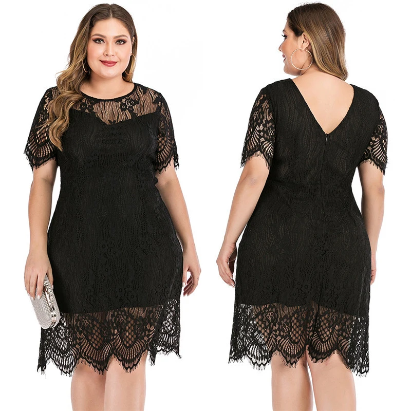 

plus Size Lace Dress Cleanfit A-Line Vestidos for Women Citywalk PVC Material Side Zipper T-Shirt Skirt Style Mid-Age Suitable