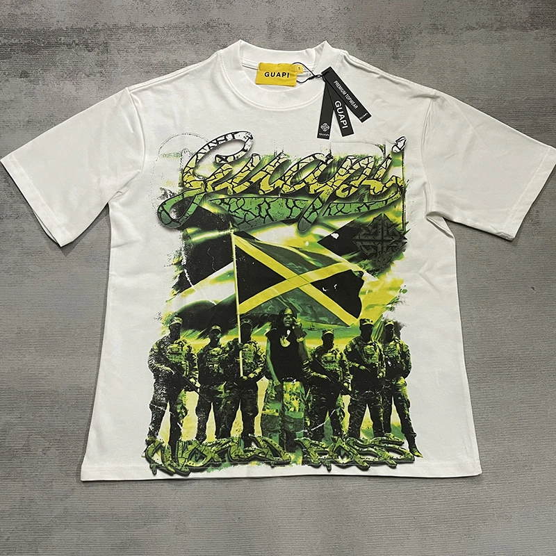 

GUAPI T-Shirt American Vintage Trendy White Ink Direct Print Letter Print Summer New Men Women Short Sleeve T-Shirt