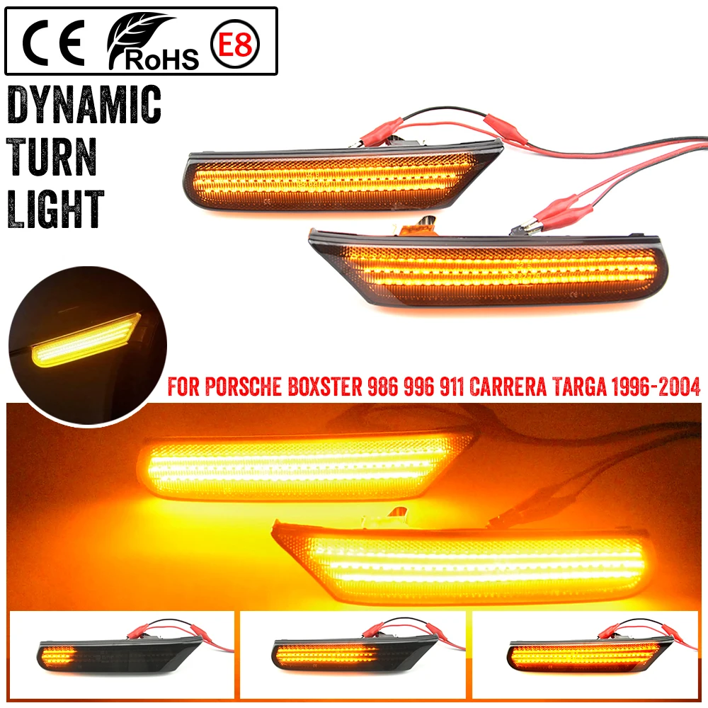 2x جودة عالية ديناميكية العنبر LED الجانب ماركر ضوء لبورشه بوكستر 986 996(911) كاريرا 4/S/4S GT2/GT3 #3