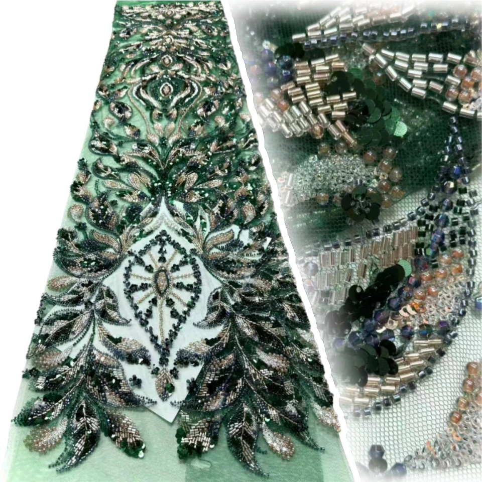 

Purple Luxury Handmade Heavy Beaded Lace Fabric 2026 African Nigerian Tulle Sequined Lace Fabric Gown Haute Couture Fabric 1812