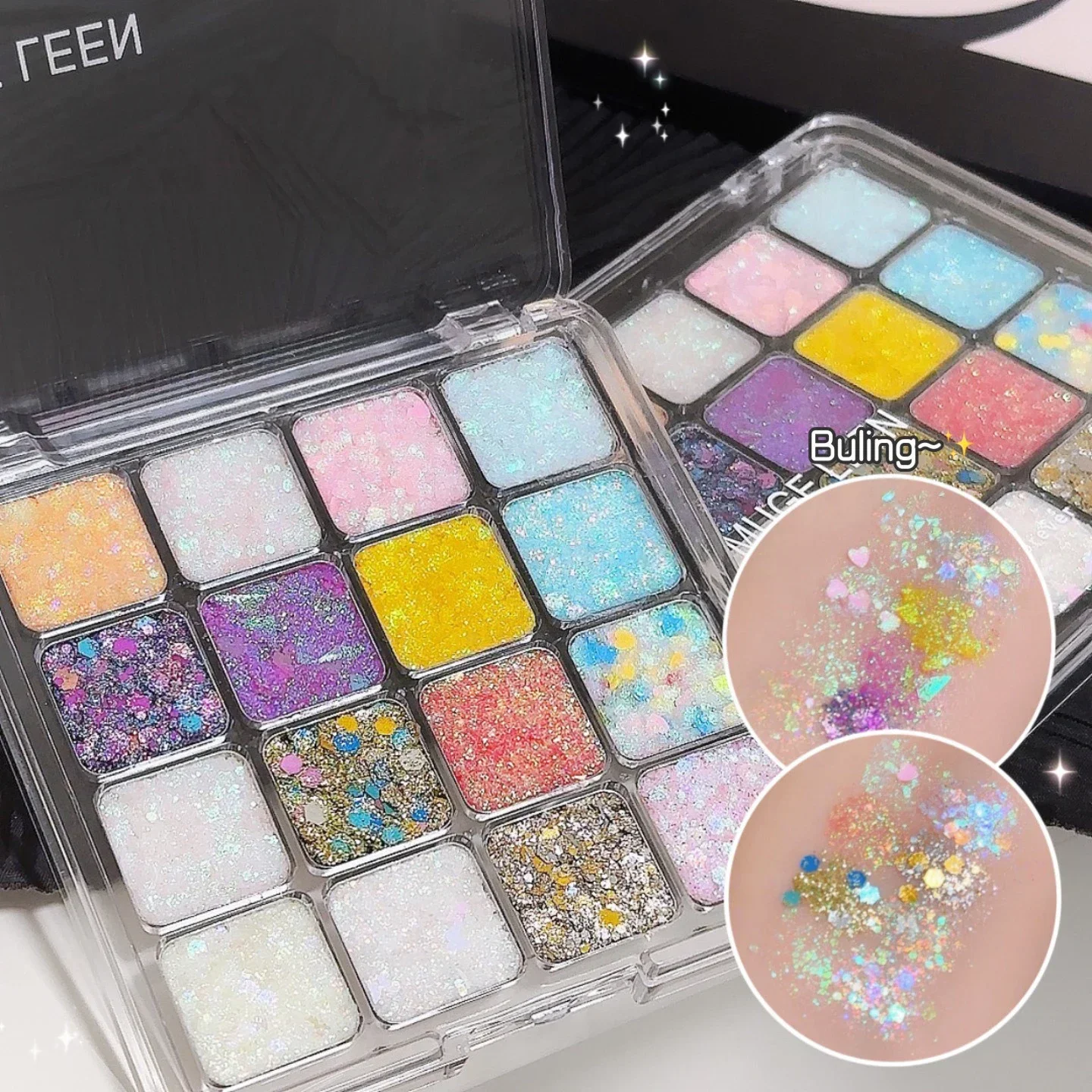 Heallor 16 Colors Glitter Sequins Gel Eyeshadow Palette Mermaid Decoration Flash Loose Sequins Cream Stage Makeup Hair Body Face