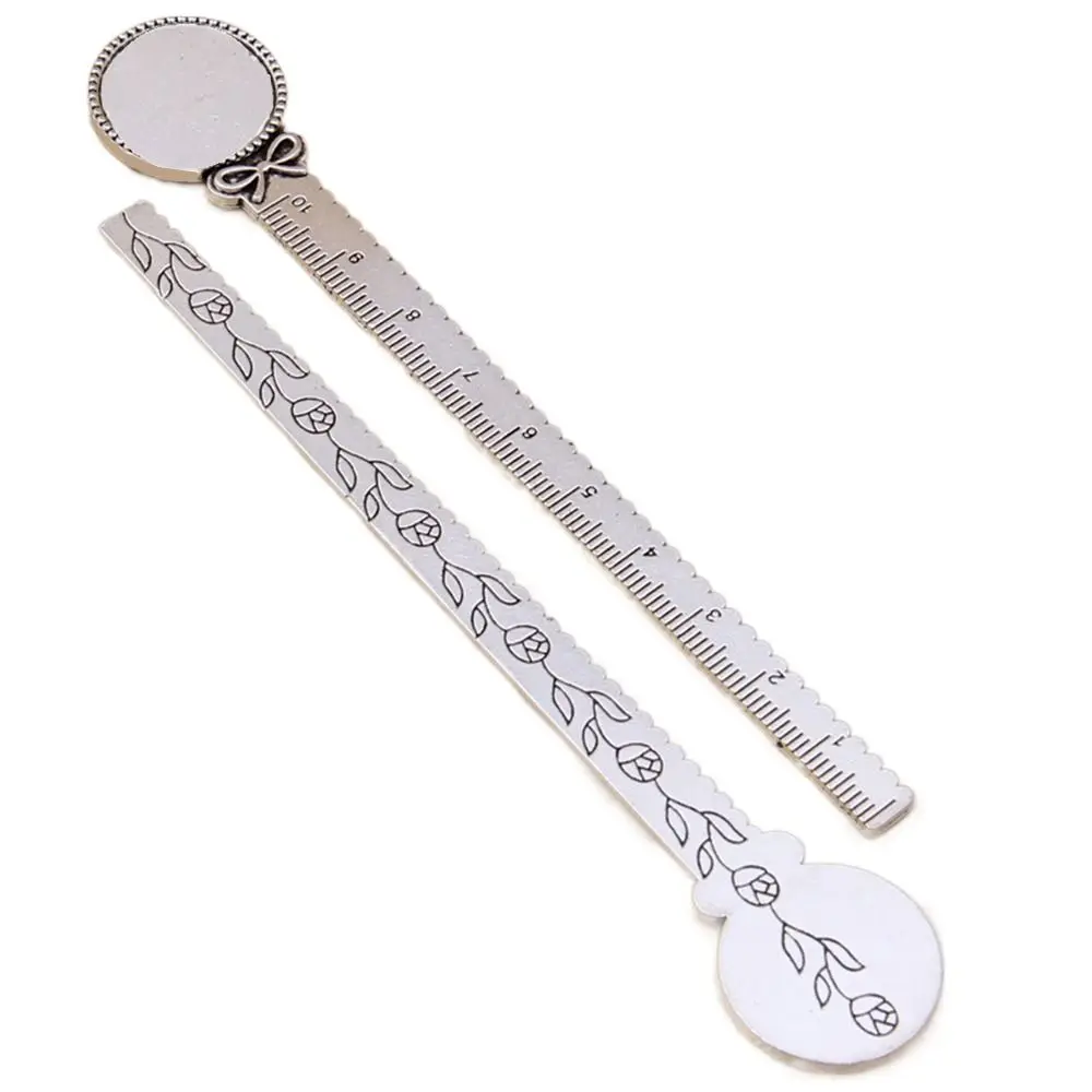 DIY Ruler Antique Bookmark Blanks Bezel Cabochon Base Ruler Book Cilp Flower Retro Bronze Bookmark School Supplies
