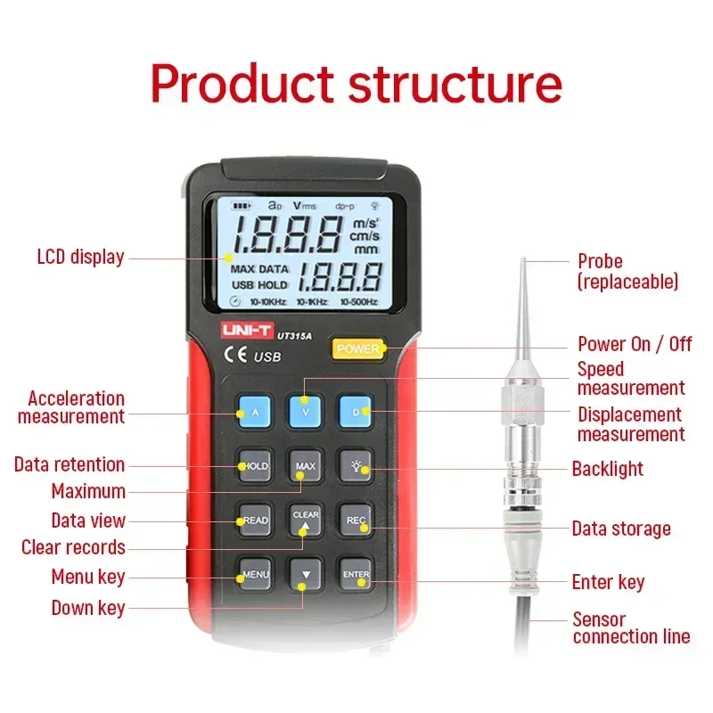 UNI-T UT315A RMS تستر الاهتزاز متر الصناعية الرقمية الاهتزاز متر جهاز التحقيق محلل الاهتزاز #5