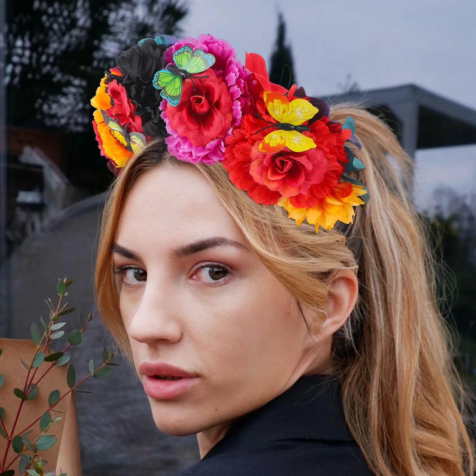 Fascia per capelli Day of The Dead Accessori rave per donna Cappelli messicani Costume floreale Bouquet di corone piccole