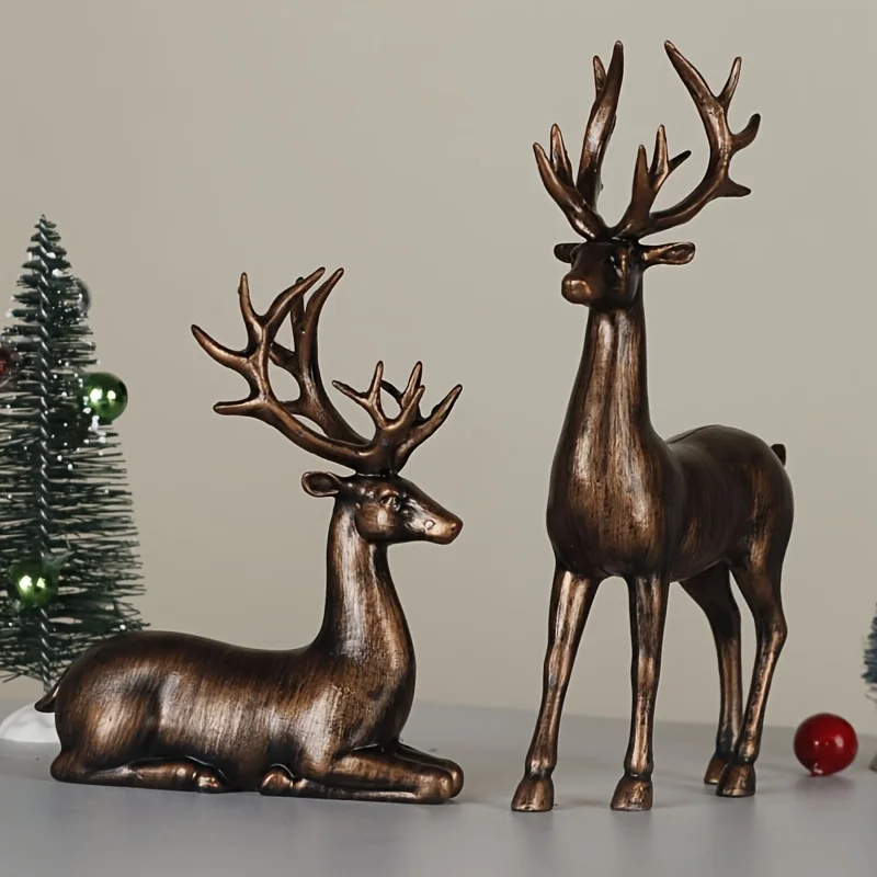 

Copper Alloy Sika Deer Tabletop Small Ornaments Vintage Animal Figurines Desk Decorations Accessories Home Decor Crafts