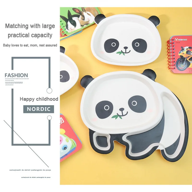 Panda Baby Tableware Safe Cartoon Toddler Bamboo Fiber Bowl Fork Cup Spoon Plate Kids Feeding Dishes Child Infant Dinnerware Set